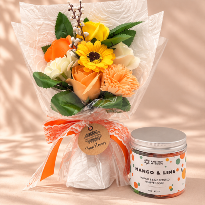 Pack flores de jabón con ramo y jabón perfumado | Regalo para mamá