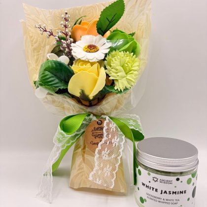 Pack flores de jabón con ramo y jabón perfumado | Regalo para mamá